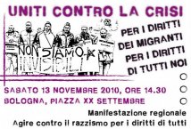 Locandina manifestazione regionale a Bologna per i diritti dei migranti