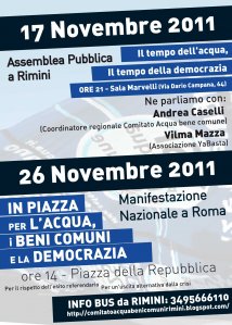 Rimini - Pullman per manifestazione nazionale "In piazza per l'acqua, i beni comuni e la democrazia"