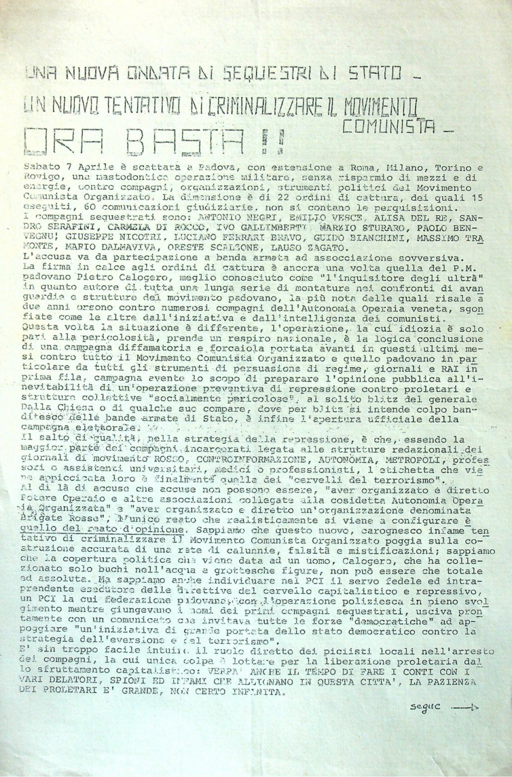 Volantino per manifestazione regionale -11 Aprile 1979 pt1