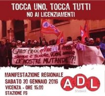 Vicenza - Sabato 30 gennaio manifestazione regionale di Adl Cobas