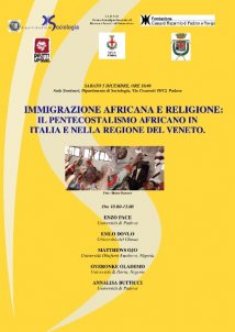 Locandina seminario 'Immigrazione africana e religione' il 5 dic. a Padova