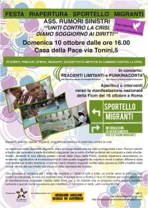 Rimini -  °°Uniti contro la crisi°° Festa riapertura Sportello migranti Ass. Rumori sinistri 