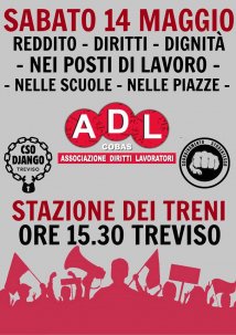 Sabato 14 maggio - Manifestazione “reddito diritti dignita’ per tutti” di Adl Treviso